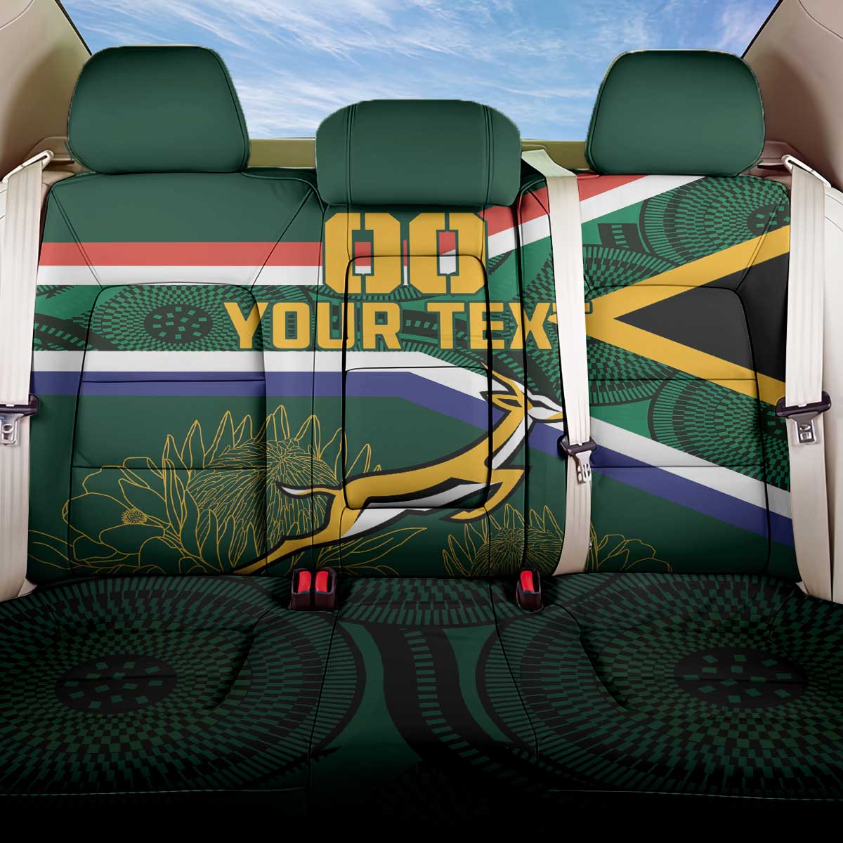 Custom South Africa Rugby Back Car Seat Cover Springboks Mascot African Pattern - Wonder Print Shop