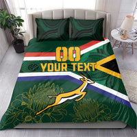Green rugby bedding set with flag stripes and springbok graphic, two decorative pillow shams