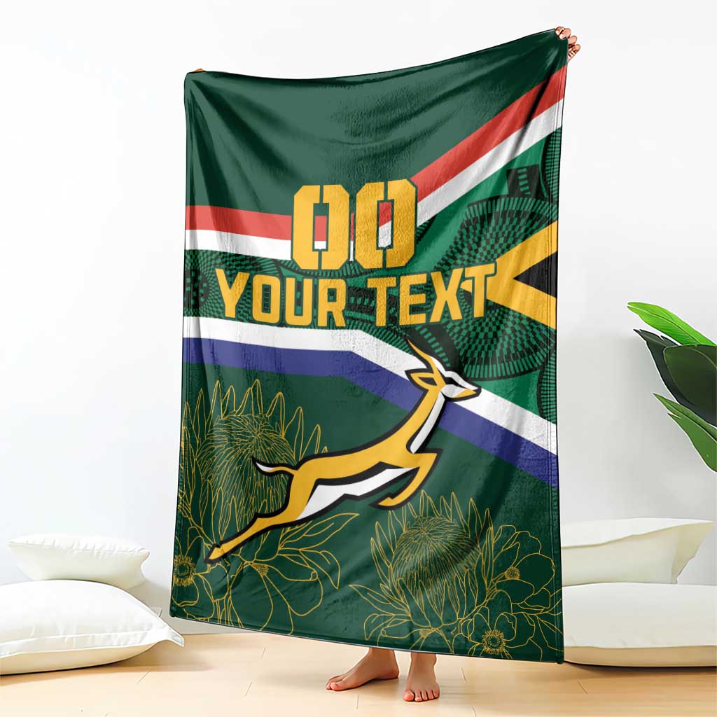 Green blanket standing on floor, flag stripes, 00, YOUR TEXT, springbok and leaves