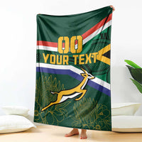 Green blanket standing on floor, flag stripes, 00, YOUR TEXT, springbok and leaves
