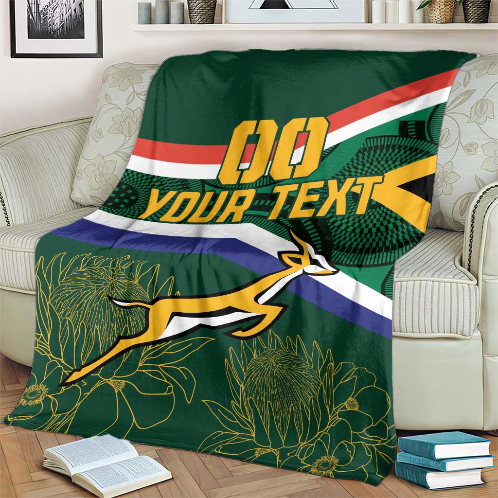 Green rugby blanket with flag stripes, 00, YOUR TEXT, springbok graphic