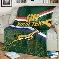 Green rugby blanket with flag stripes, 00, YOUR TEXT, springbok graphic