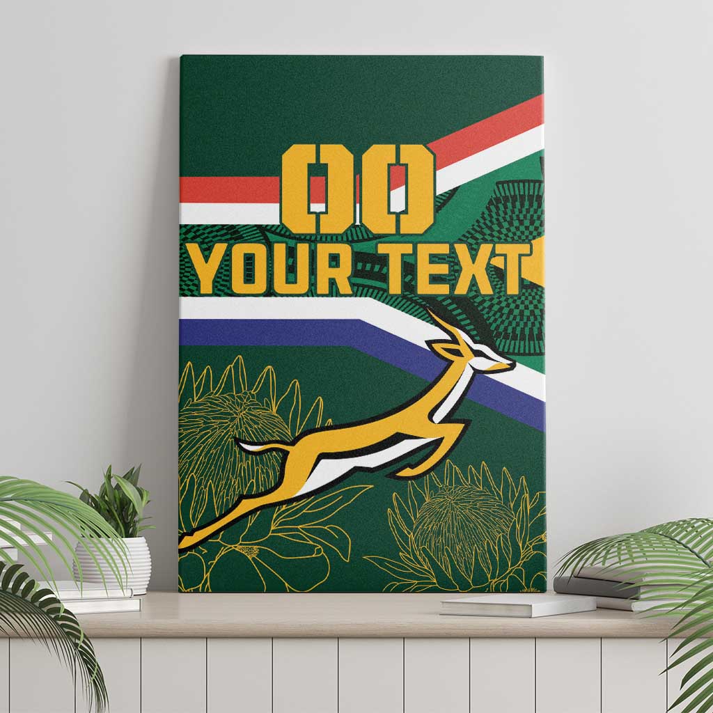 Green canvas wall art with antelope mascot, South Africa flag stripes, 'YOUR TEXT'