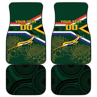 Car floor mats set of four, green patterned design with springbok and custom text