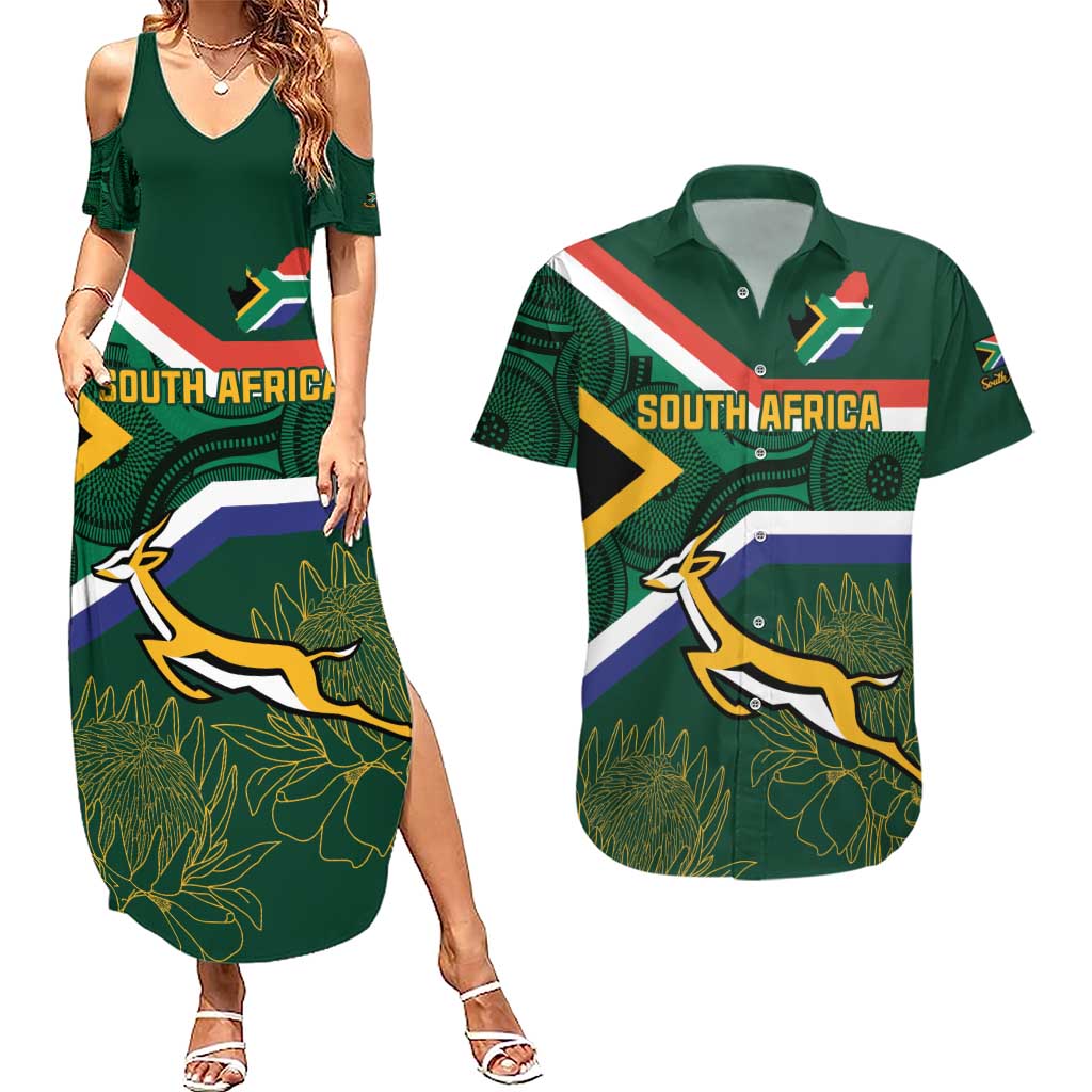 Custom South Africa Rugby Couples Matching Summer Maxi Dress and Hawaiian Shirt Springboks Mascot African Pattern - Wonder Print Shop