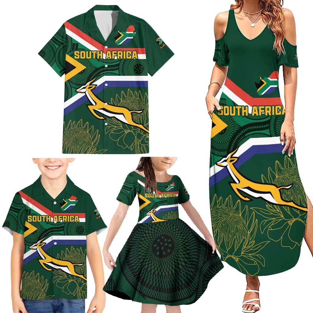 Custom South Africa Rugby Family Matching Summer Maxi Dress and Hawaiian Shirt Springboks Mascot African Pattern - Wonder Print Shop