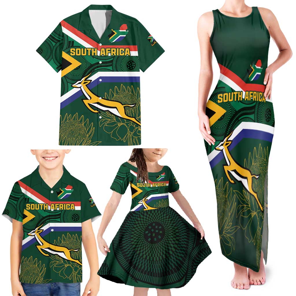 Custom South Africa Rugby Family Matching Tank Maxi Dress and Hawaiian Shirt Springboks Mascot African Pattern - Wonder Print Shop