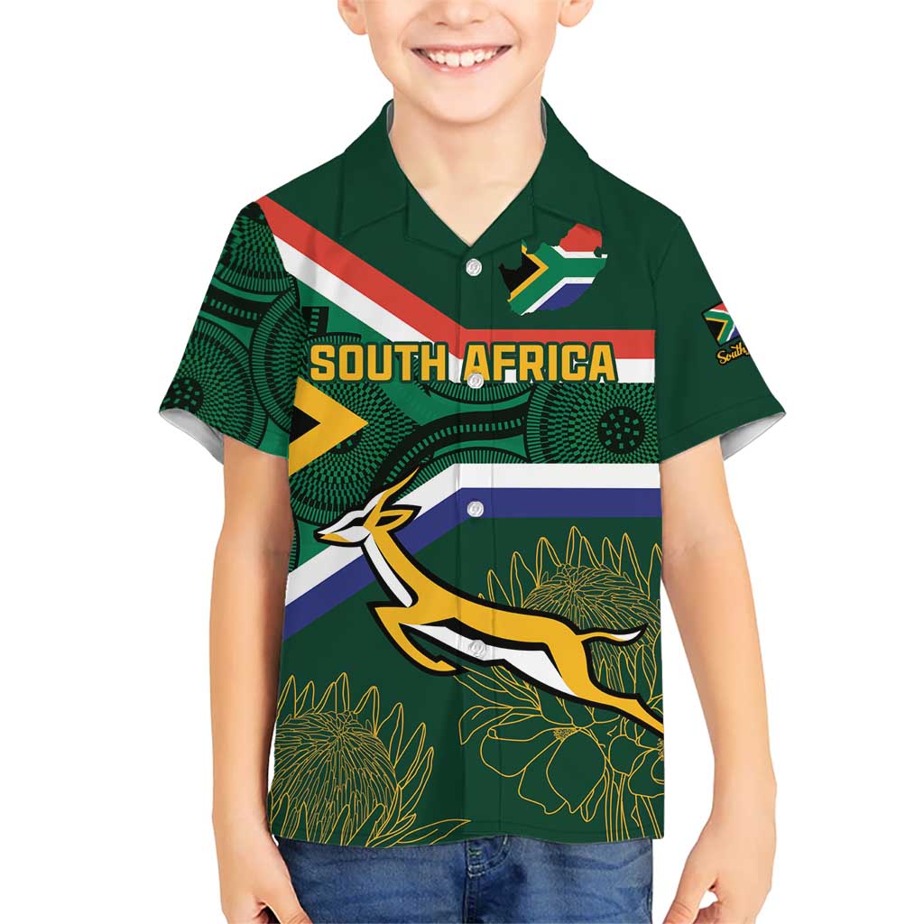 Custom South Africa Rugby Kid Hawaiian Shirt Springboks Mascot African Pattern - Wonder Print Shop