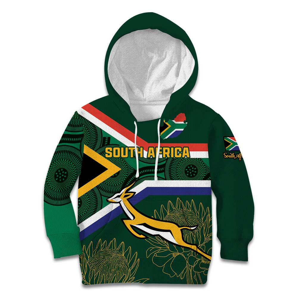 Custom South Africa Rugby Kid Hoodie Springboks Mascot African Pattern - Wonder Print Shop