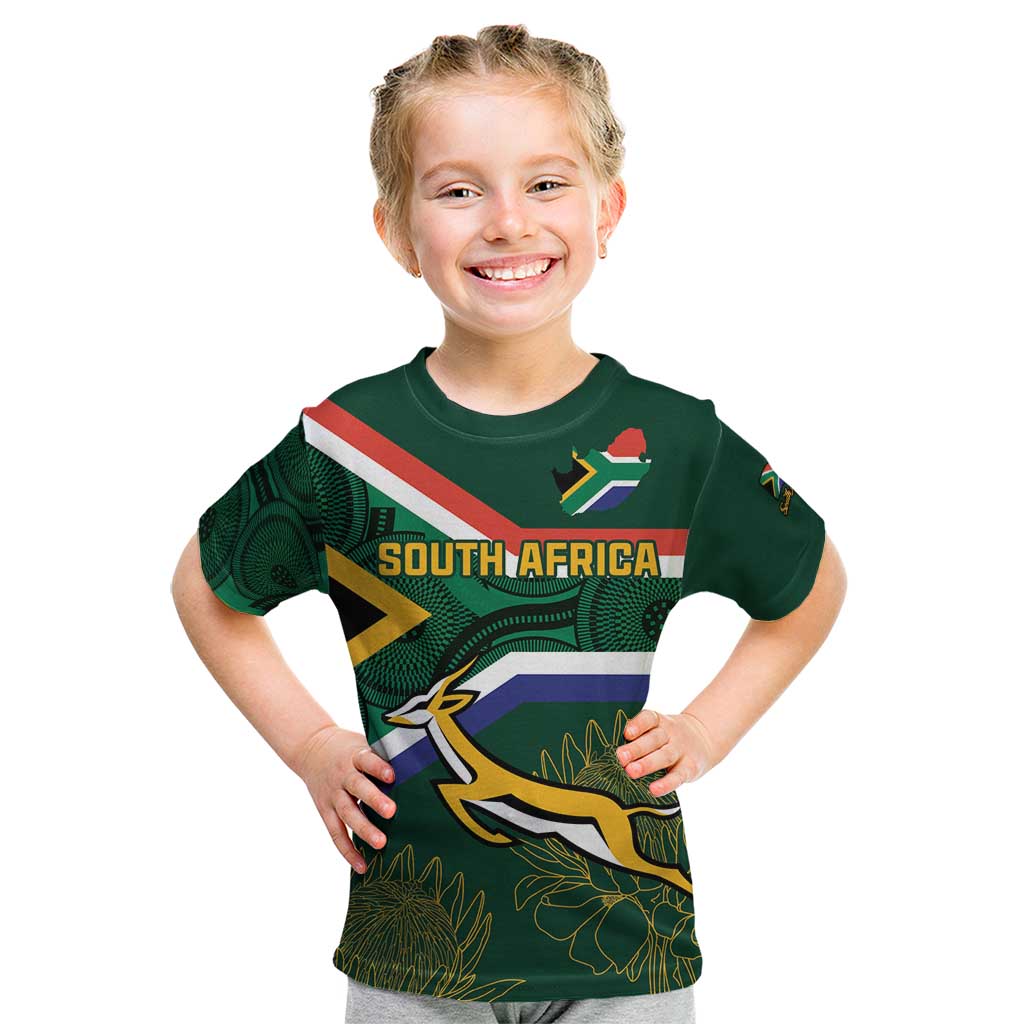 Custom South Africa Rugby Kid T Shirt Springboks Mascot African Pattern - Wonder Print Shop