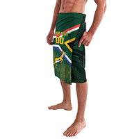 Green patterned shorts with front graphic panel and side hem detail