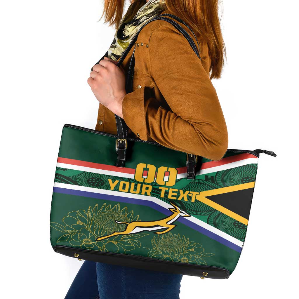 Custom South Africa Rugby Leather Tote Bag Springboks Mascot African Pattern