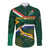 Custom South Africa Rugby Long Sleeve Button Shirt Springboks Mascot African Pattern - Wonder Print Shop