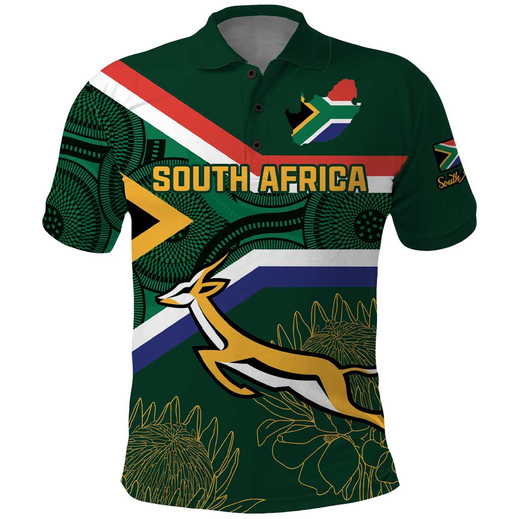 Custom South Africa Rugby Polo Shirt Springboks Mascot African Pattern - Wonder Print Shop