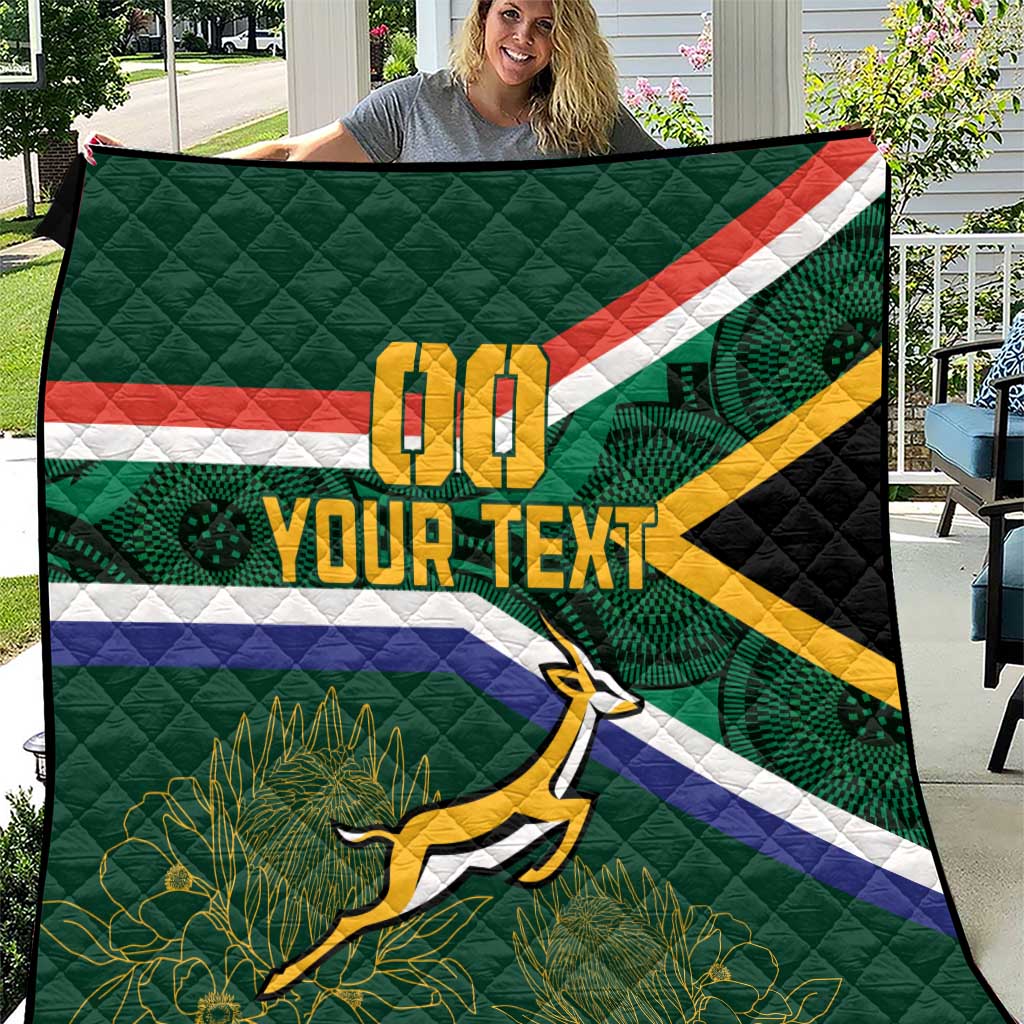 Custom South Africa Rugby Quilt Springboks Mascot African Pattern