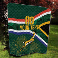 Quilted South Africa rugby themed blanket with Springbok and green flag stripes