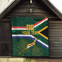 Hanging quilted blanket: green South Africa flag stripes with Springbok mascot and custom text