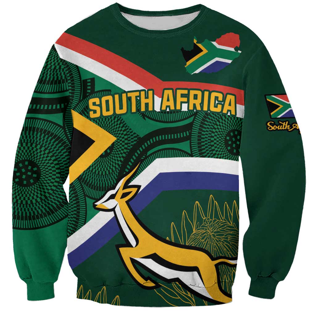 Green rugby sweatshirt with South Africa graphic and 'SOUTH AFRICA' text front