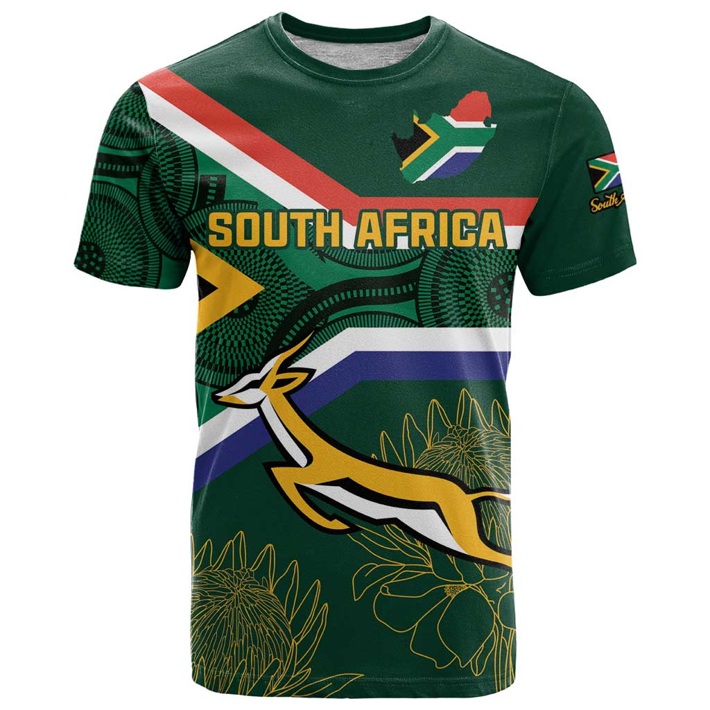 Custom South Africa Rugby T Shirt Springboks Mascot African Pattern