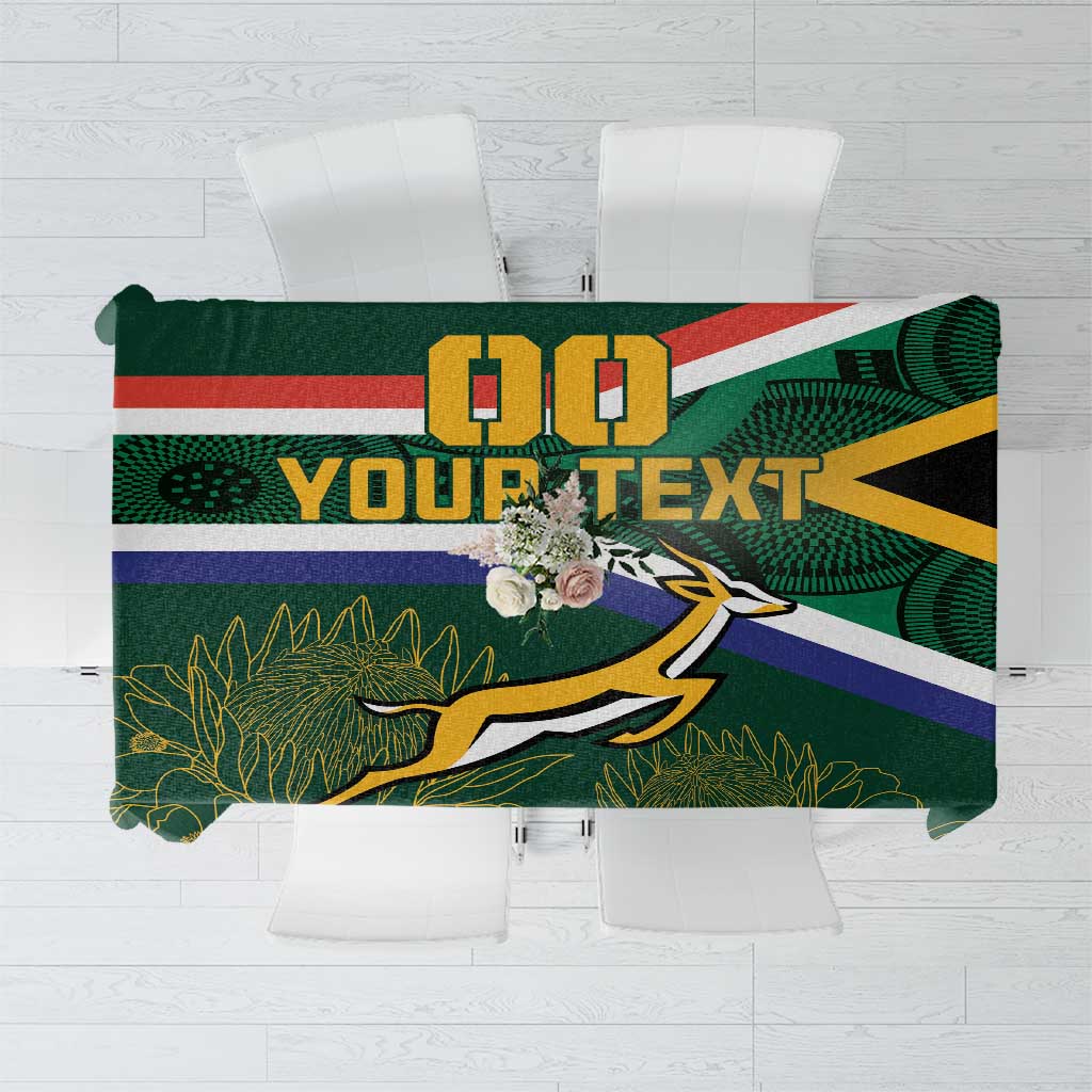 Custom rugby tablecloth with green and yellow African pattern and optional text panel