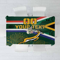 Custom rugby tablecloth with green and yellow African pattern and optional text panel
