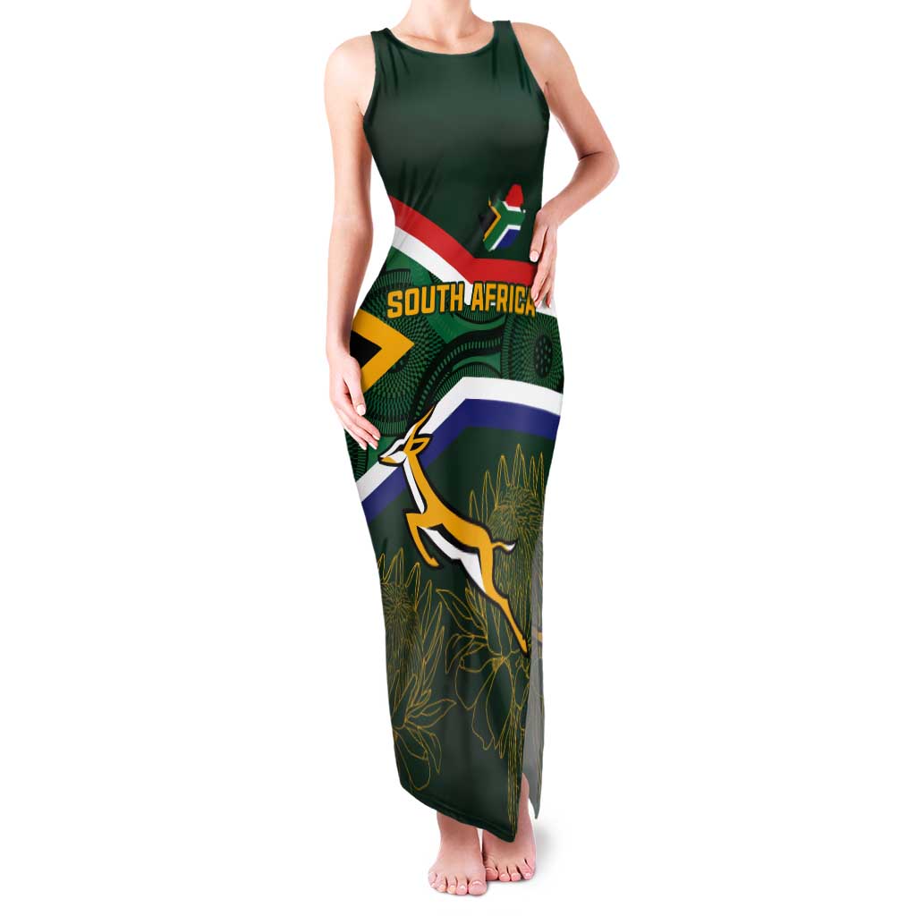 Custom South Africa Rugby Tank Maxi Dress Springboks Mascot African Pattern