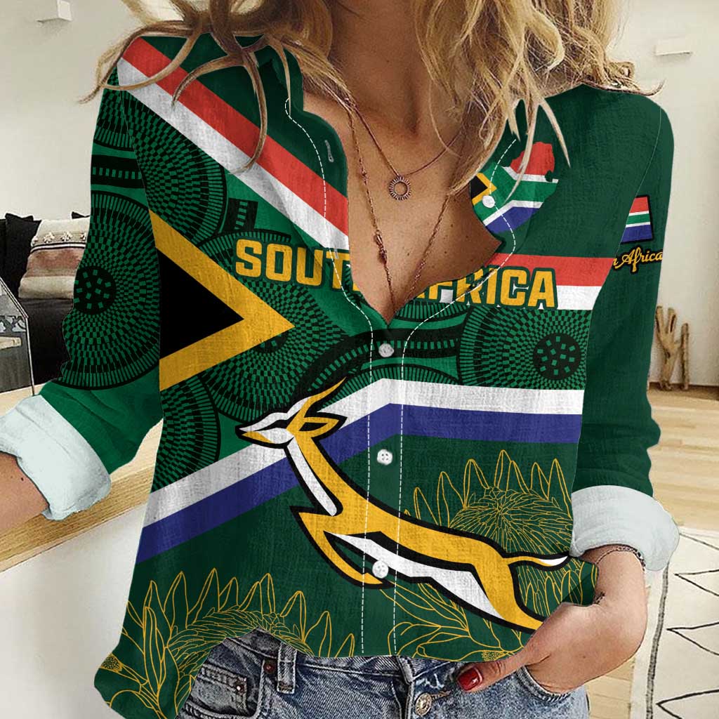 Custom South Africa Rugby Women Casual Shirt Springboks Mascot African Pattern LT18