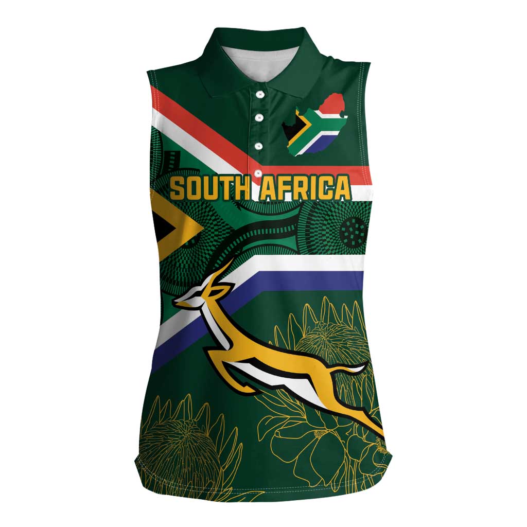 Custom South Africa Rugby Women Sleeveless Polo Shirt Springboks Mascot African Pattern