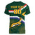 Custom South Africa Rugby Women V-Neck T-Shirt Springboks Mascot African Pattern