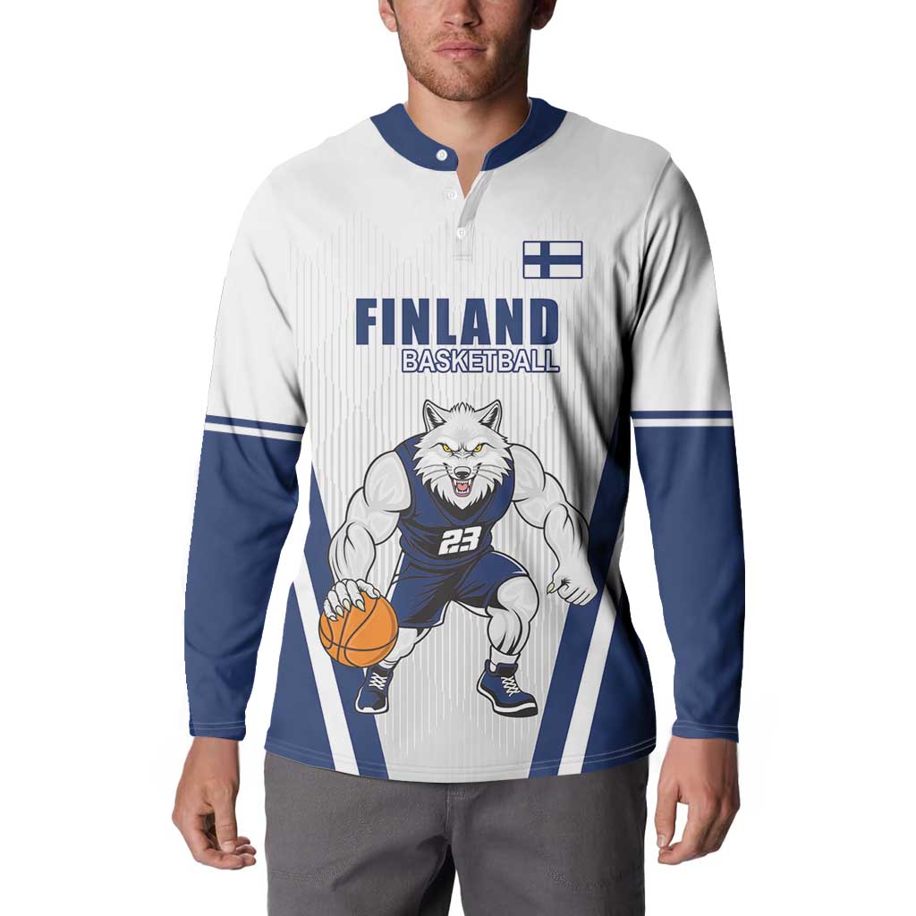 Finland Basketball Custom Button Sweatshirt Wolf Mascot Dynamic Style - Wonder Print Shop