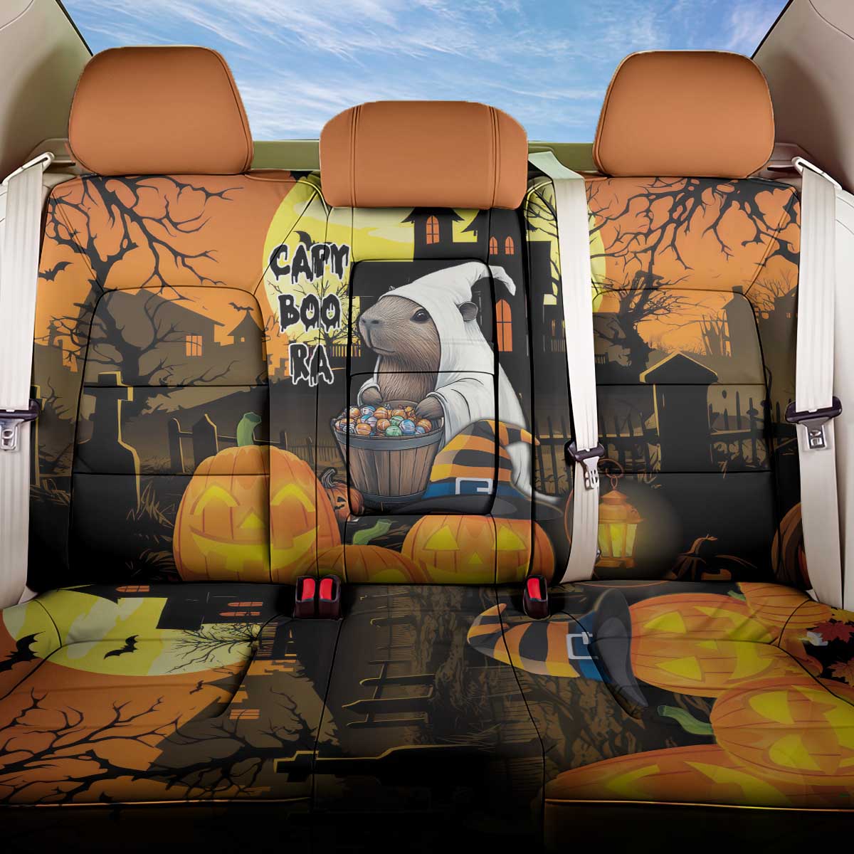 Capy-Boo-Ra Halloween Back Car Seat Cover Haunted House And Pumpkin Spooky