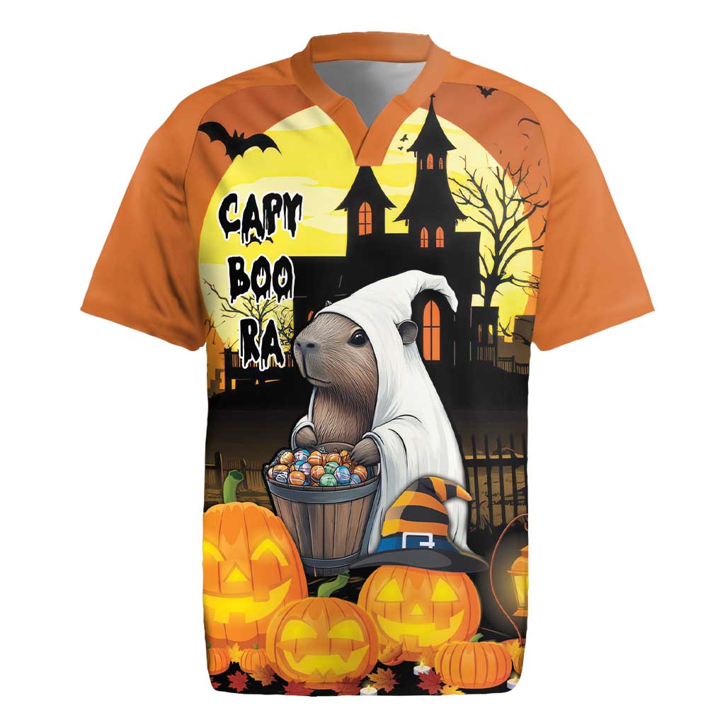 Capy-Boo-Ra Halloween Rugby Jersey Haunted House And Pumpkin Spooky - Wonder Print Shop