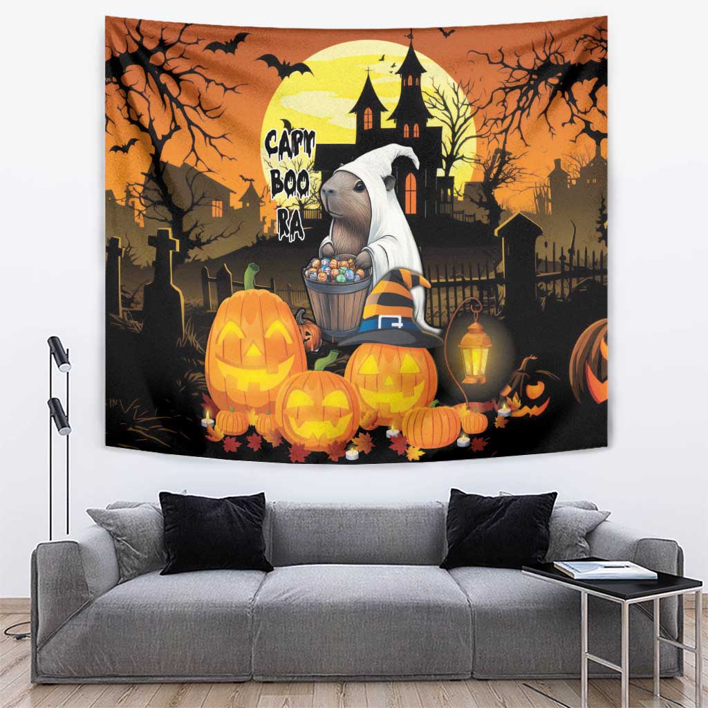 Capy-Boo-Ra Halloween Tapestry Haunted House And Pumpkin Spooky - Wonder Print Shop