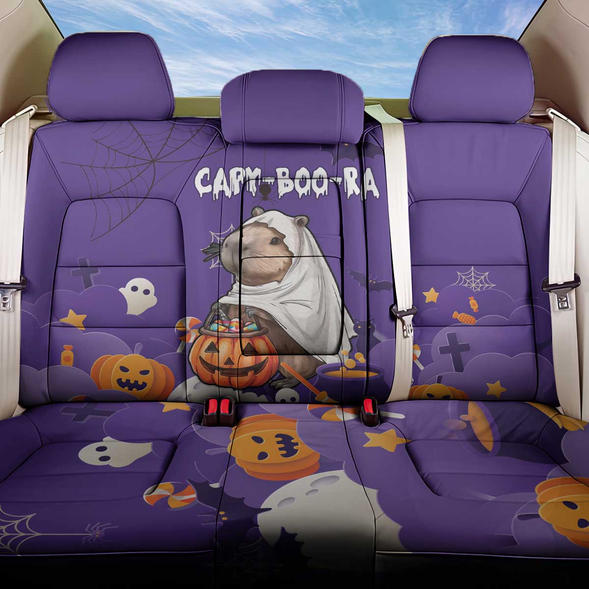 Capy-Boo-Ra Halloween Back Car Seat Cover Bats And Pumpkins Funny Style