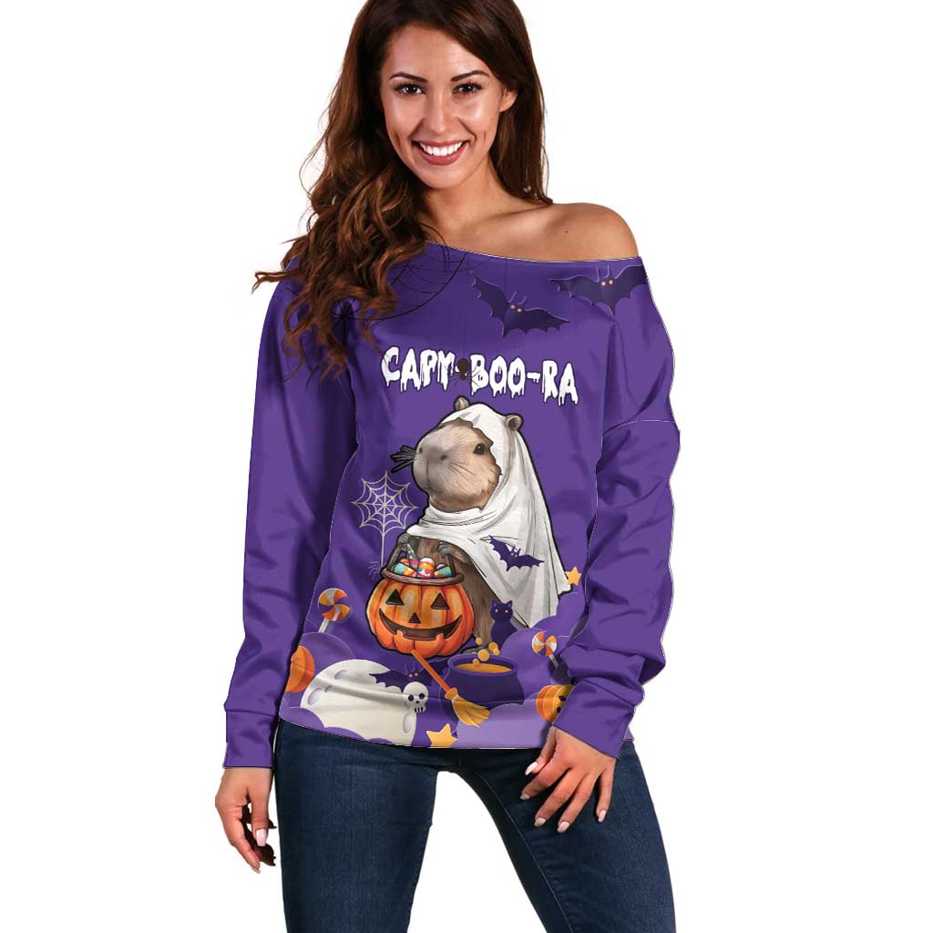 Capy-Boo-Ra Halloween Off Shoulder Sweater Bats And Pumpkins Funny Style - Wonder Print Shop