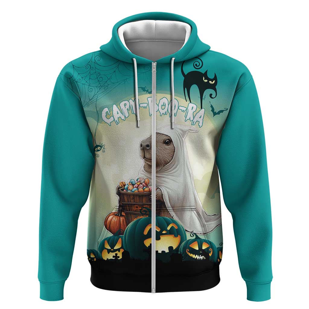 Capy-Boo-Ra Halloween Zip Hoodie Spooky Halloween Night With Pumpkins - Wonder Print Shop