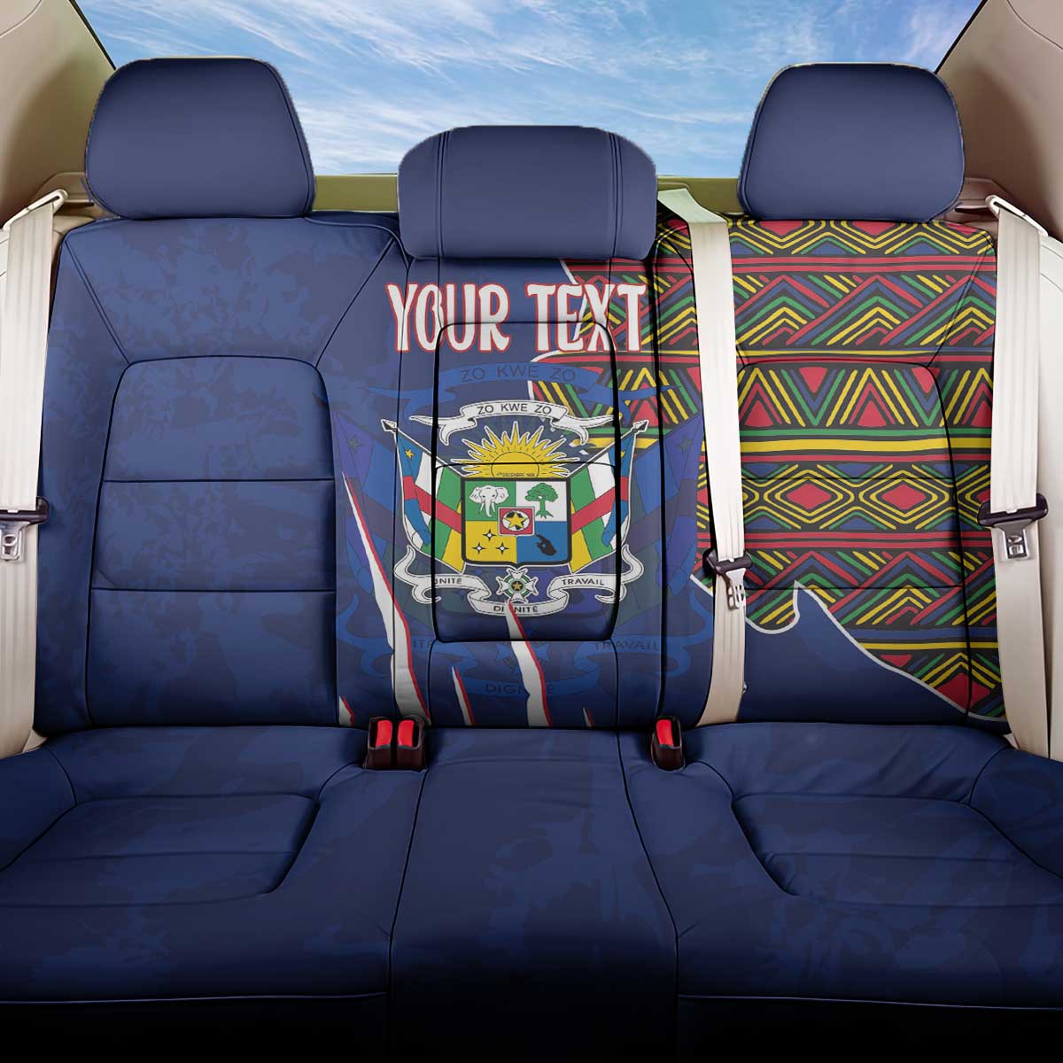 Personalized Central African Republic Since 1958 Back Car Seat Cover Coat Of Arms With Kente Pattern - Wonder Print Shop