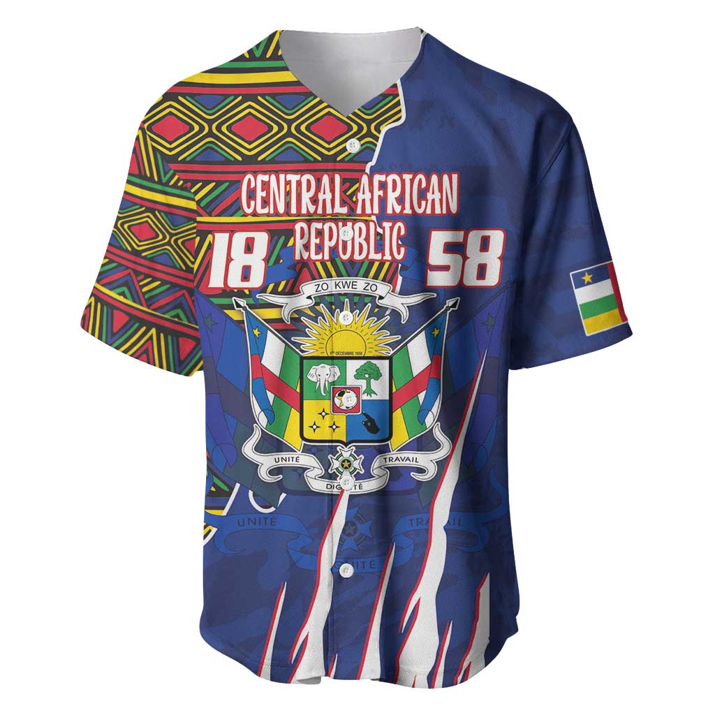 Personalized Central African Republic Since 1958 Baseball Jersey Coat Of Arms With Kente Pattern - Wonder Print Shop