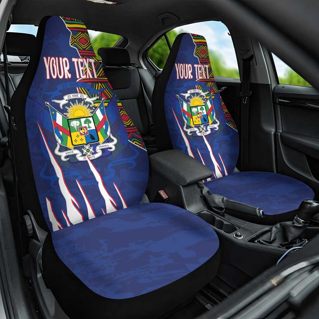 Personalized Central African Republic Since 1958 Car Seat Cover Coat Of Arms With Kente Pattern - Wonder Print Shop