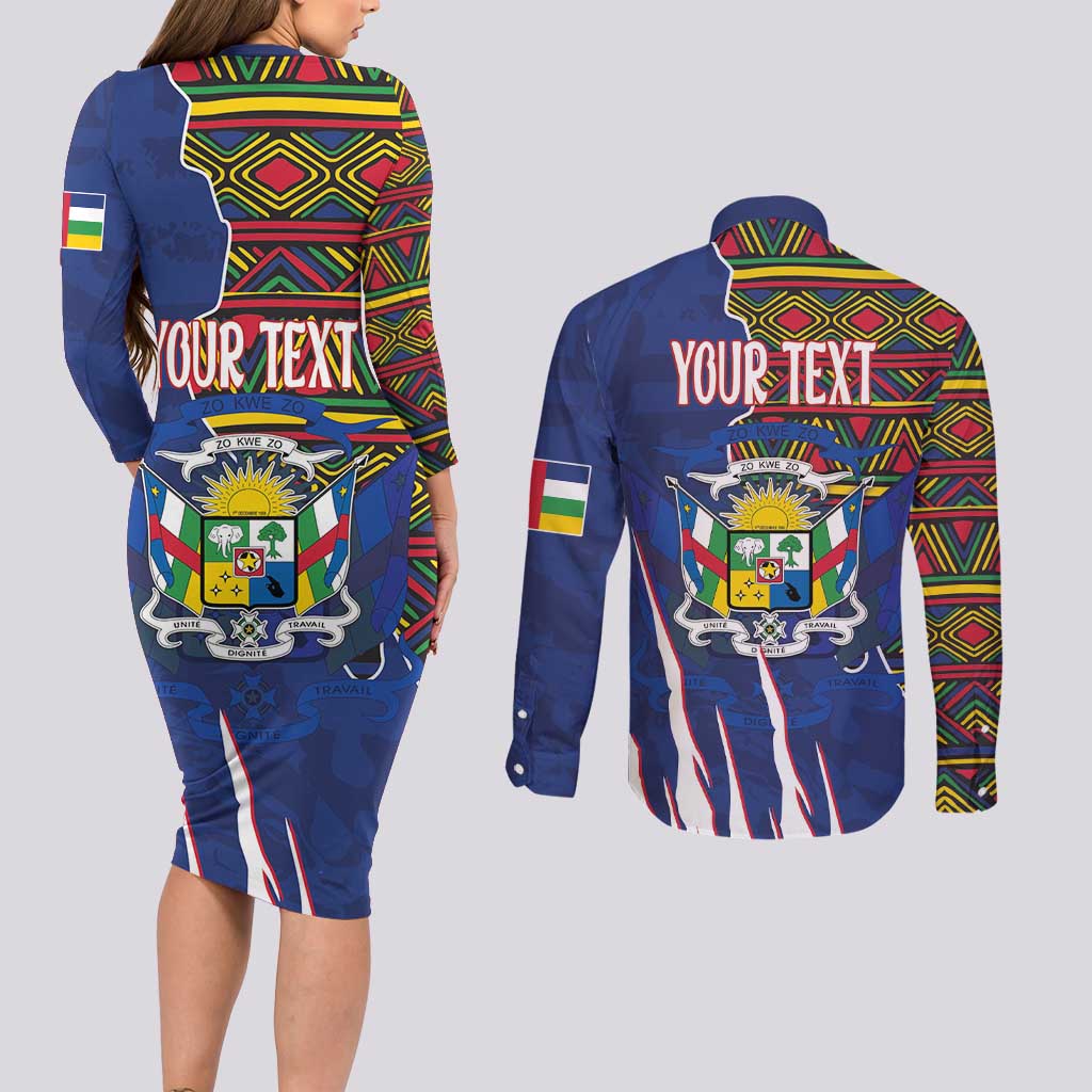 Personalized Central African Republic Since 1958 Couples Matching Long Sleeve Bodycon Dress and Long Sleeve Button Shirt Coat Of Arms With Kente Pattern - Wonder Print Shop