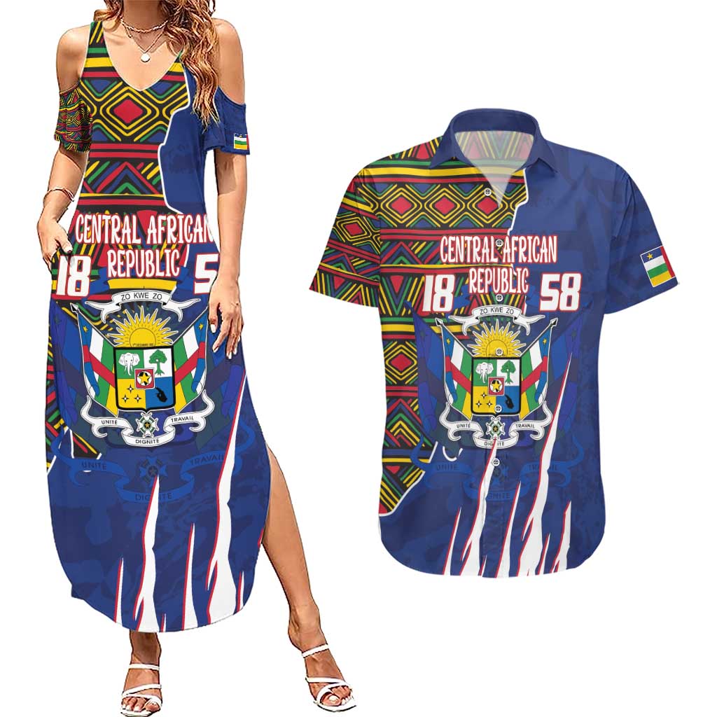 Personalized Central African Republic Since 1958 Couples Matching Summer Maxi Dress and Hawaiian Shirt Coat Of Arms With Kente Pattern - Wonder Print Shop