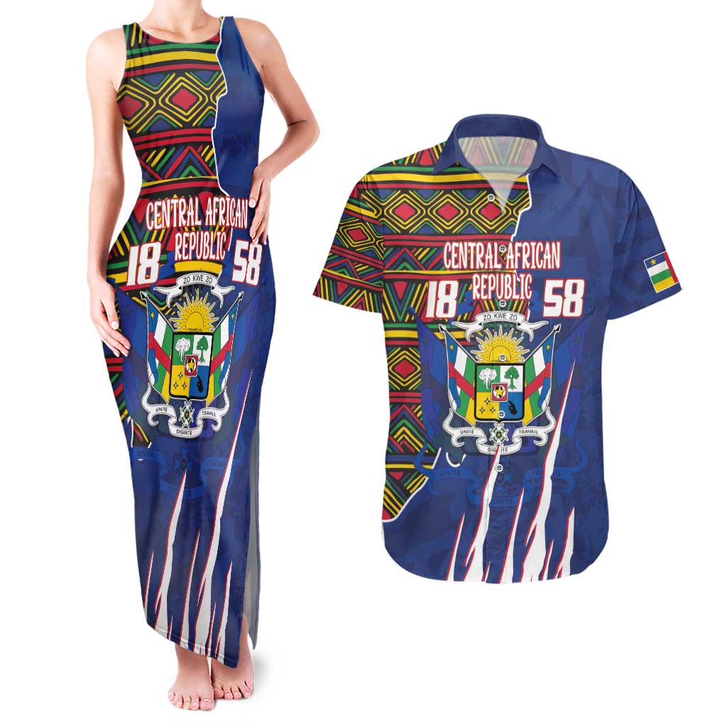 Personalized Central African Republic Since 1958 Couples Matching Tank Maxi Dress and Hawaiian Shirt Coat Of Arms With Kente Pattern - Wonder Print Shop