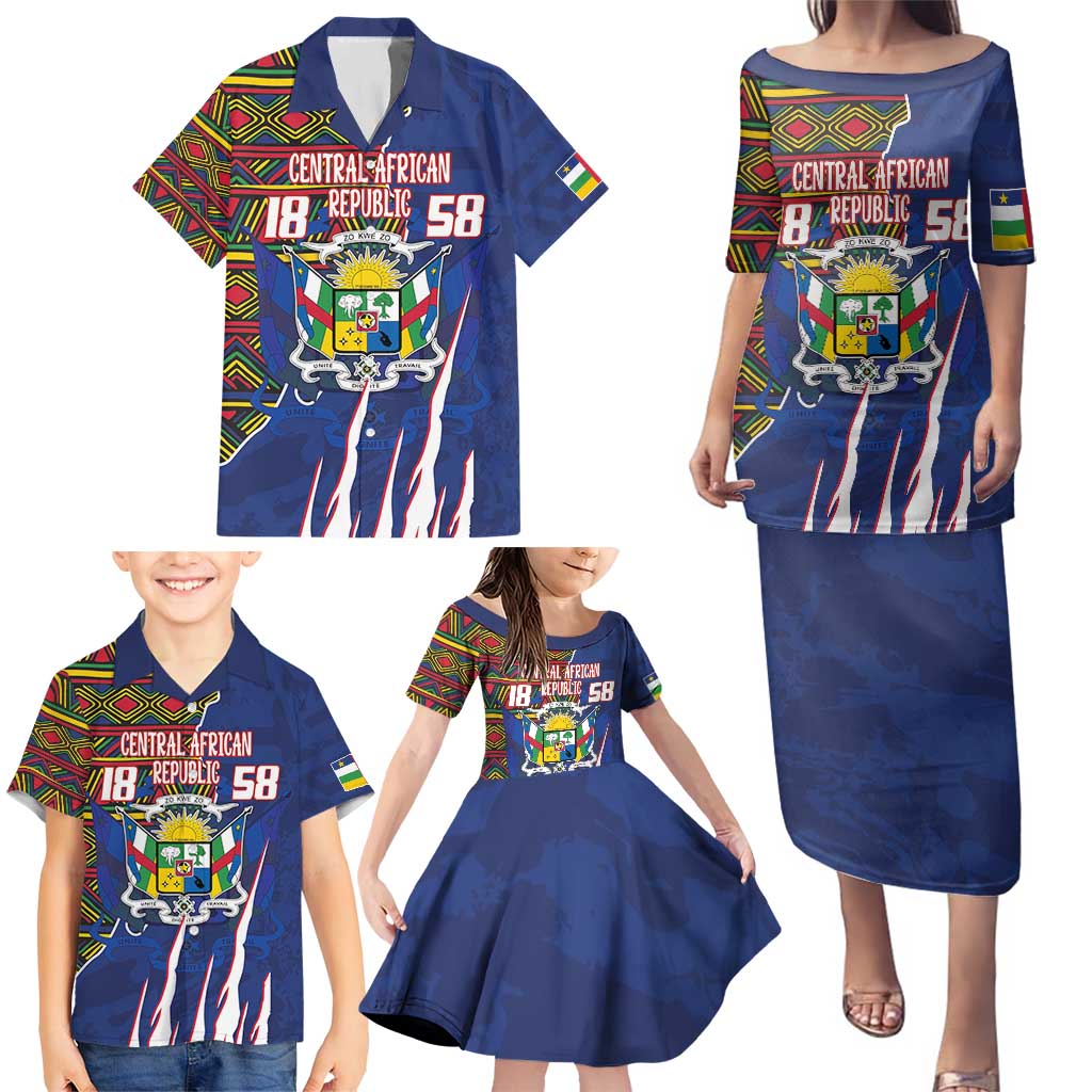 Personalized Central African Republic Since 1958 Family Matching Puletasi and Hawaiian Shirt Coat Of Arms With Kente Pattern - Wonder Print Shop