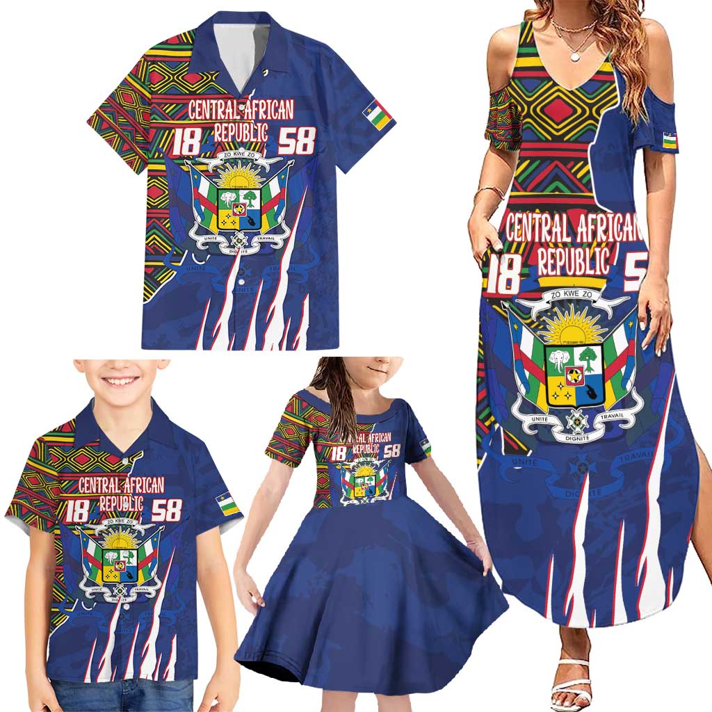 Personalized Central African Republic Since 1958 Family Matching Summer Maxi Dress and Hawaiian Shirt Coat Of Arms With Kente Pattern - Wonder Print Shop