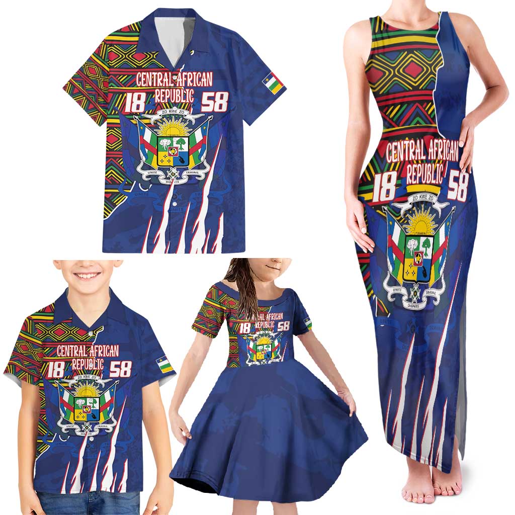 Personalized Central African Republic Since 1958 Family Matching Tank Maxi Dress and Hawaiian Shirt Coat Of Arms With Kente Pattern - Wonder Print Shop