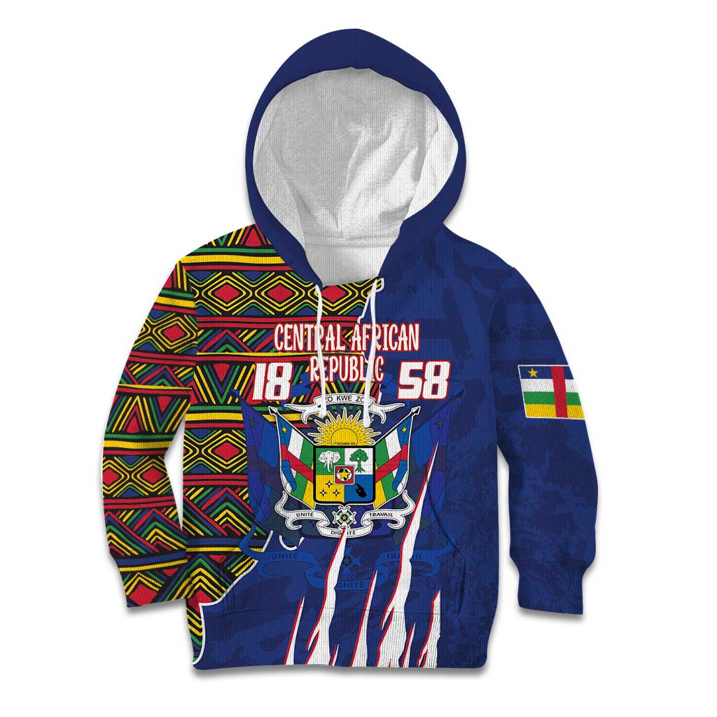 Personalized Central African Republic Since 1958 Kid Hoodie Coat Of Arms With Kente Pattern - Wonder Print Shop