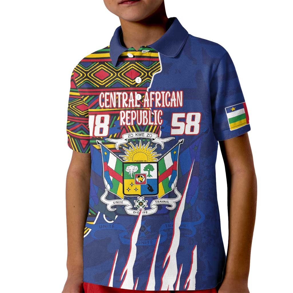 Personalized Central African Republic Since 1958 Kid Polo Shirt Coat Of Arms With Kente Pattern - Wonder Print Shop