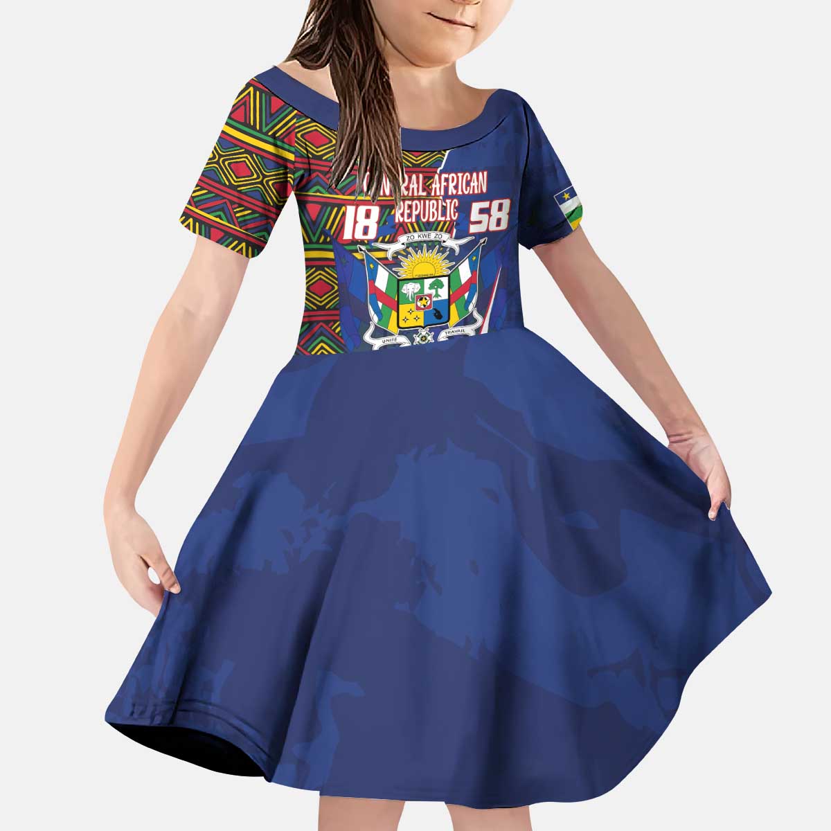 Personalized Central African Republic Since 1958 Kid Short Sleeve Dress Coat Of Arms With Kente Pattern - Wonder Print Shop