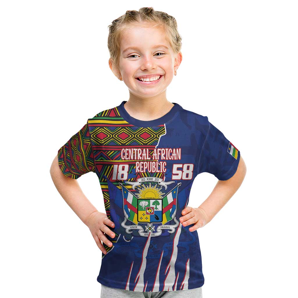 Personalized Central African Republic Since 1958 Kid T Shirt Coat Of Arms With Kente Pattern - Wonder Print Shop