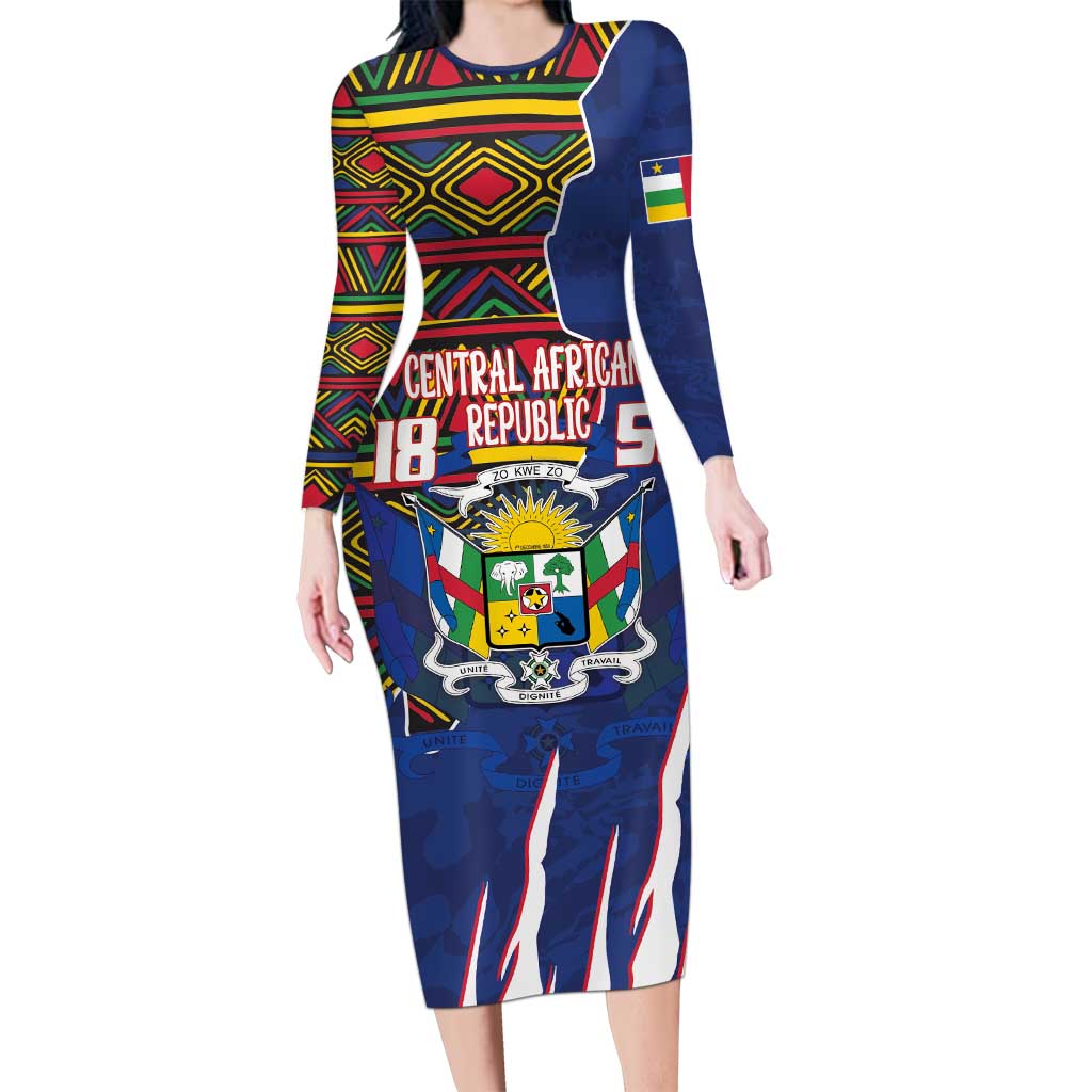 Personalized Central African Republic Since 1958 Long Sleeve Bodycon Dress Coat Of Arms With Kente Pattern - Wonder Print Shop